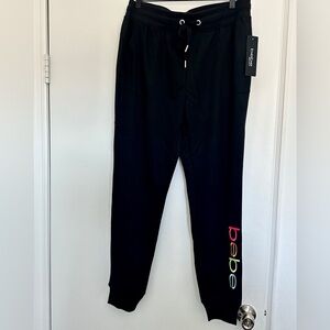 NWT Bebe Sport Women's Jogger Black Rainbow Logo